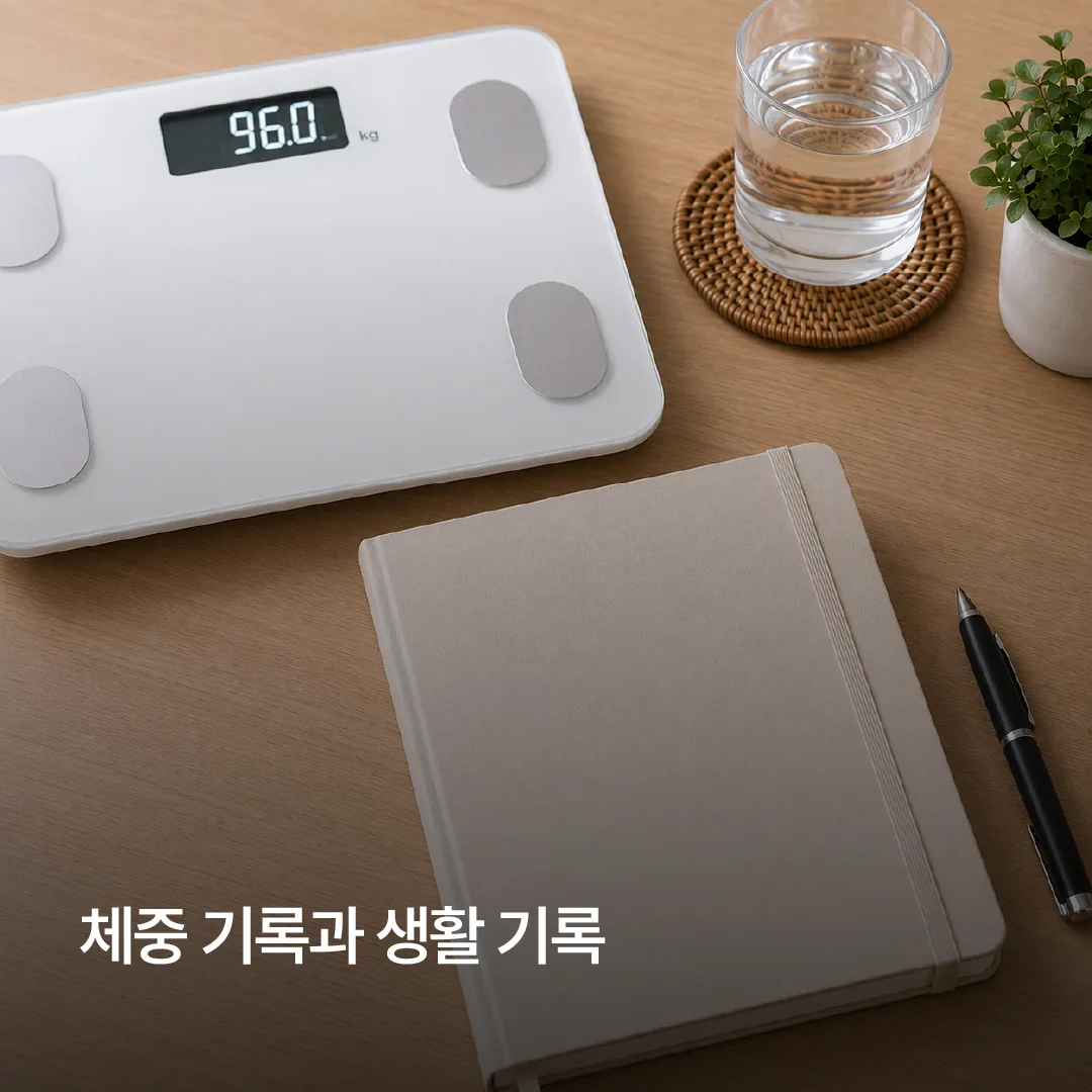 체중 기록과 생활 기록을 함께 준비한 다이어트 상담 준비 장면