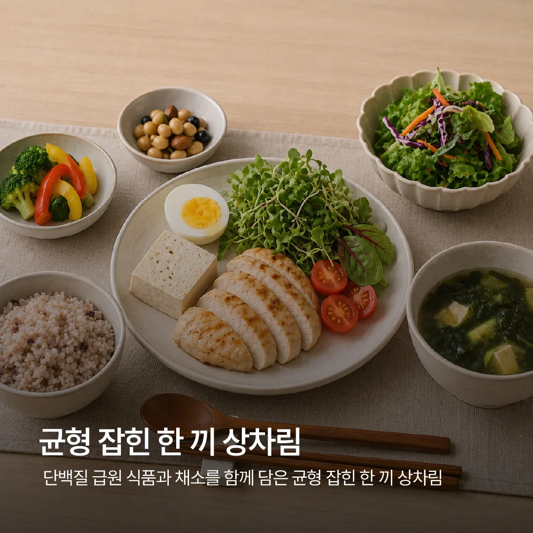 일상 식품으로 단백질을 채운 다이어트 식사 구성